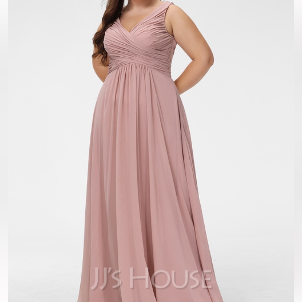 JJ’S HOUSE DUSTY ROSE Chiffon Bridesmaid Dress Slit Front Side - Picture 7 of 10